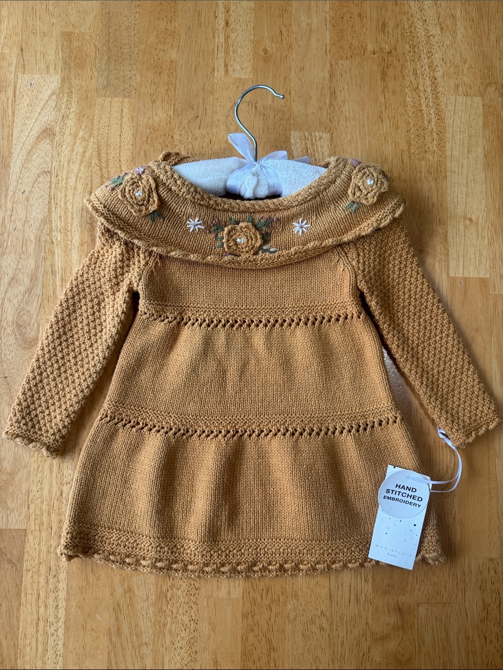 Max Studio Baby 3-6M Hand-Stitched Knit Floral Dress